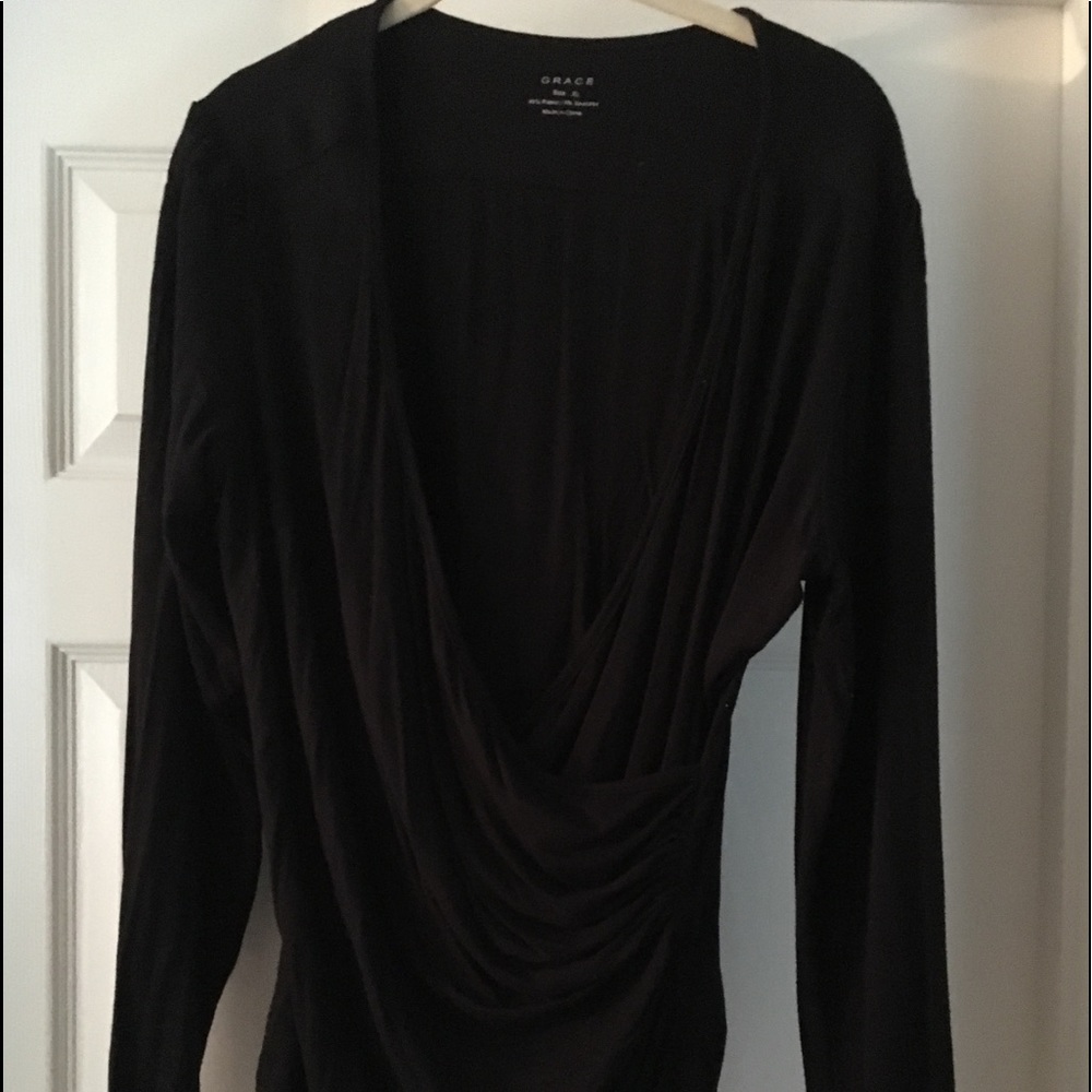Cute black wrap long sleeve top